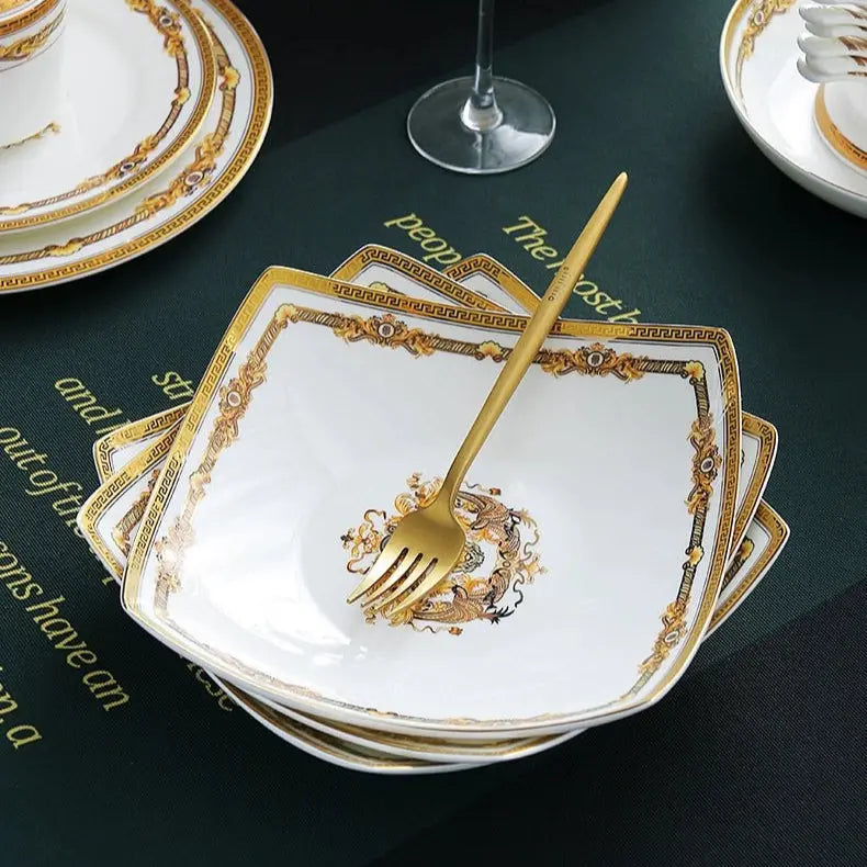 Bone China Deep Dinner Plate 10 Suit Plates 8-Inch Soup Plate For Home Salad Dish Creative Dinner Plate Square Angle Plate - Julia M LifeStyles