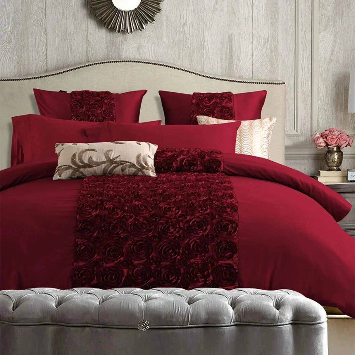 Luxury Wine Red Tencel Cotton Bedding Set with Duvet Cover and Pillowcases - Julia M LifeStyles