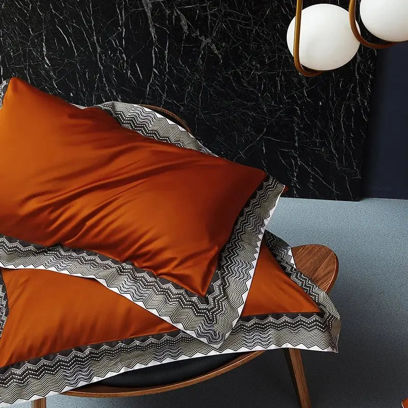 Delicate Sea Wave Orange 4-Piece Cotton Bedding Set - Julia M LifeStyles