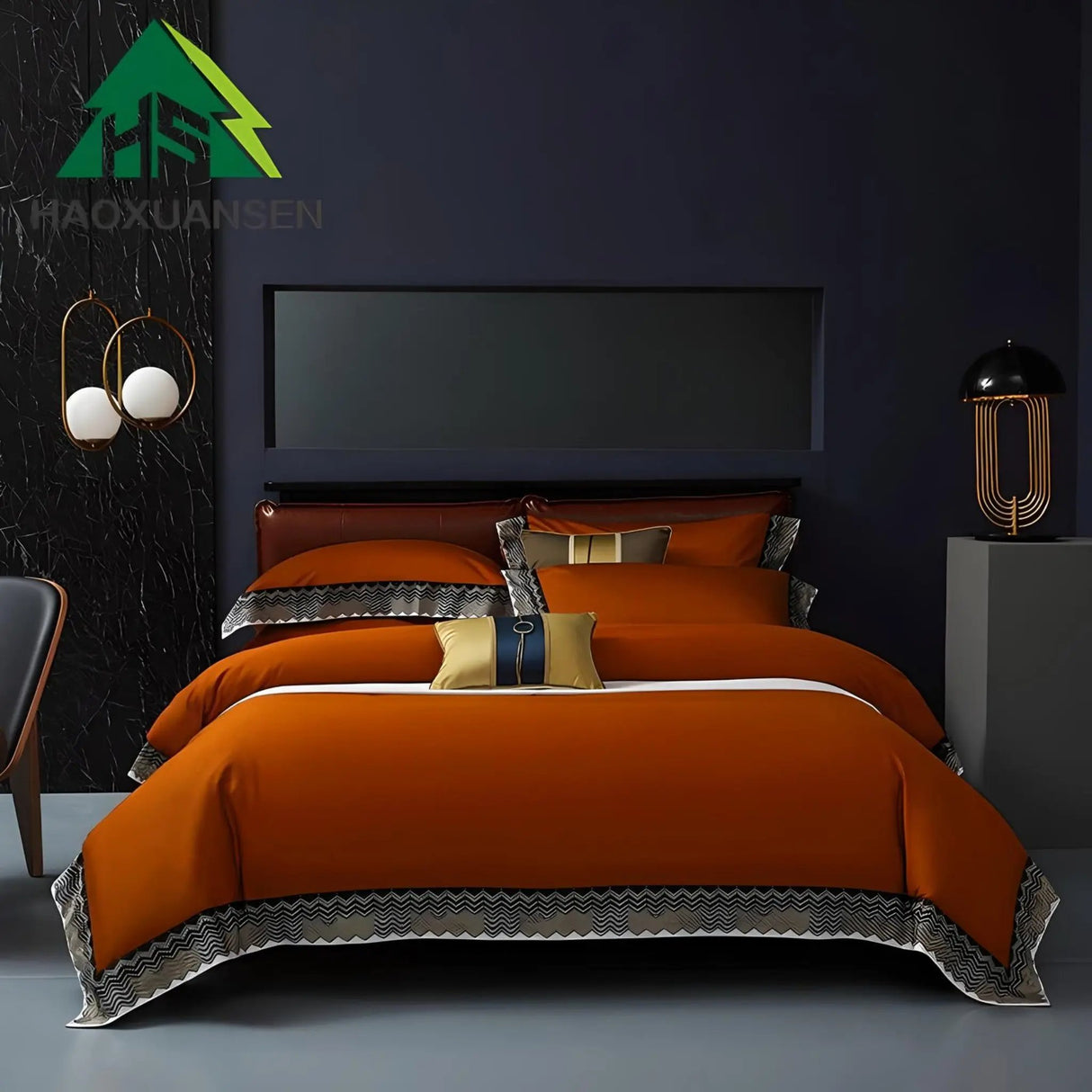 Delicate Sea Wave Orange 4-Piece Cotton Bedding Set - Julia M LifeStyles