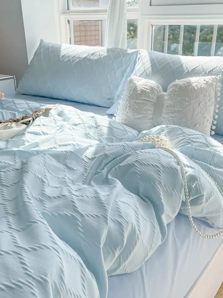 Fresh Plaid Jacquard Quilt Cover Set for Students - Julia M LifeStyles