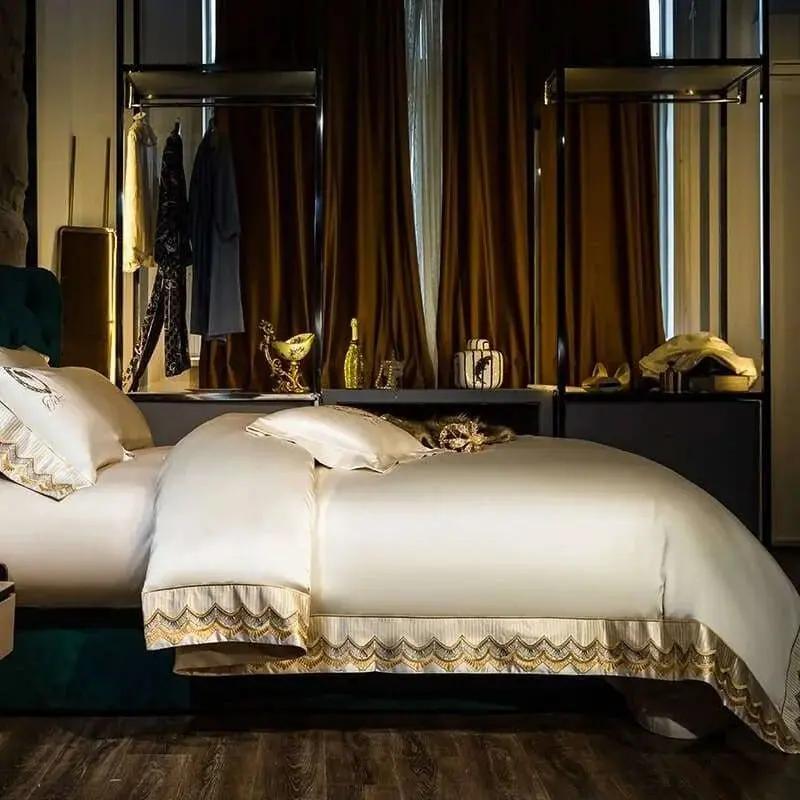 Luxury Silk and Cotton Embroidery Duvet Set 4/6Pcs - Julia M LifeStyles