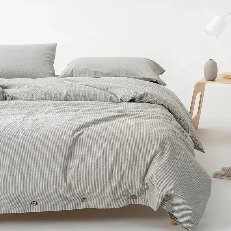 Ultra Soft 100% Washed Cotton Grey Stripe Duvet Cover Set with Sheet & Pillowcases - Julia M LifeStyles