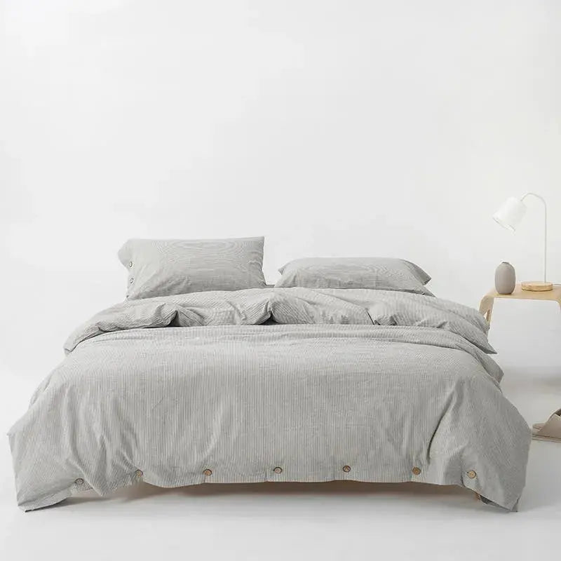 Ultra Soft 100% Washed Cotton Grey Stripe Duvet Cover Set with Sheet & Pillowcases - Julia M LifeStyles
