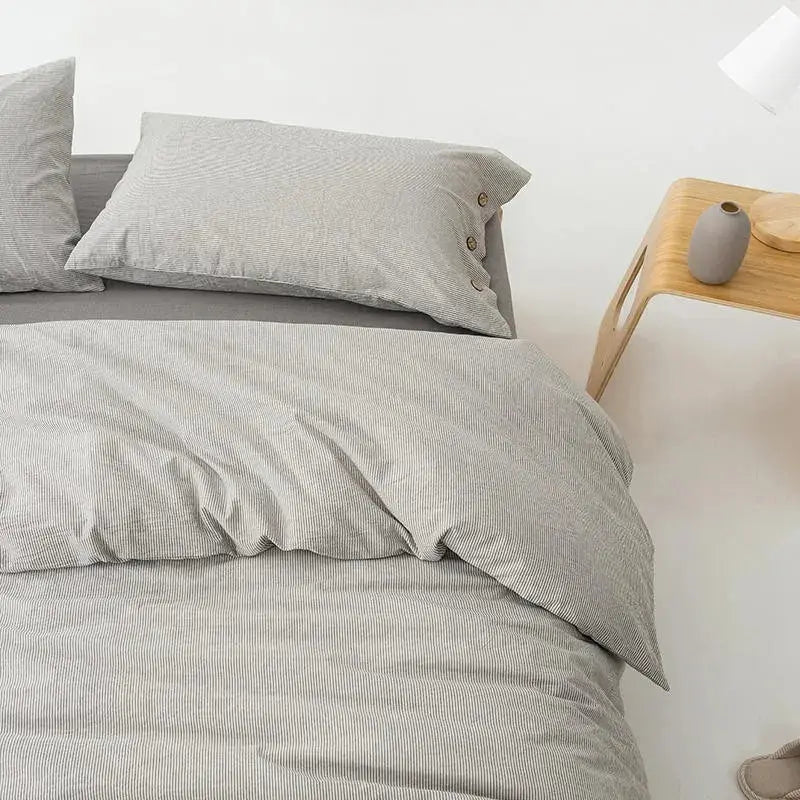 Ultra Soft 100% Washed Cotton Grey Stripe Duvet Cover Set with Sheet & Pillowcases - Julia M LifeStyles