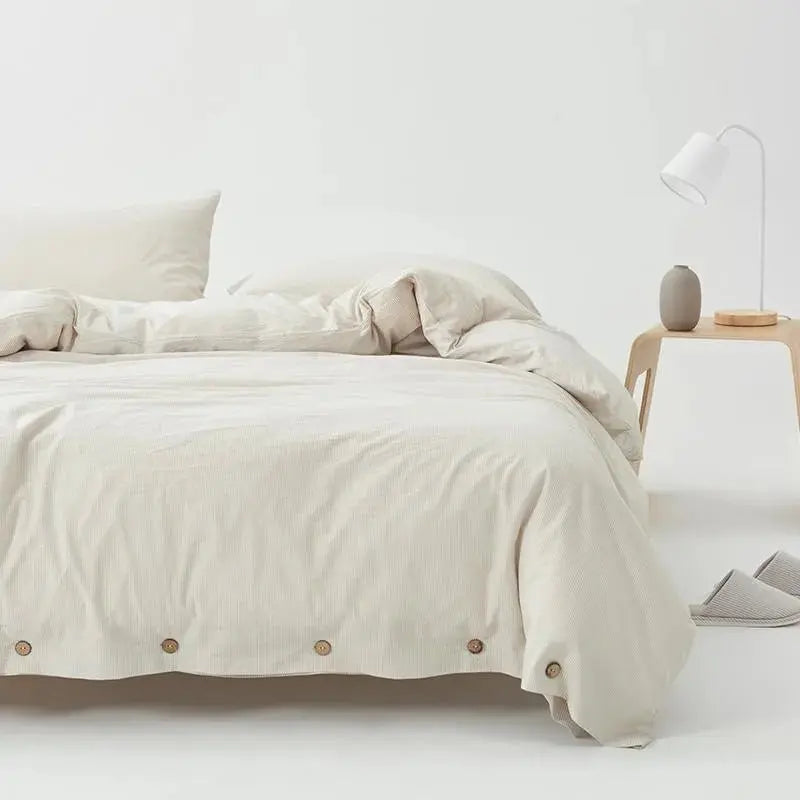 Ultra Soft 100% Washed Cotton Grey Stripe Duvet Cover Set with Sheet & Pillowcases - Julia M LifeStyles