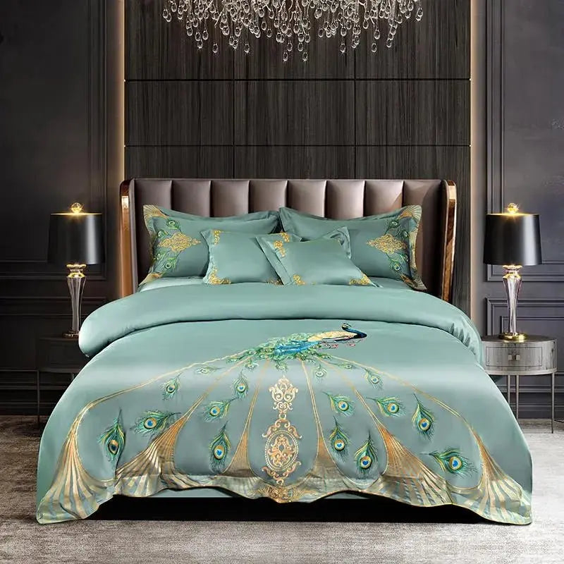 Vintage Peacock Embroidery 800TC Egyptian Cotton Comforter Cover Set - Julia M LifeStyles