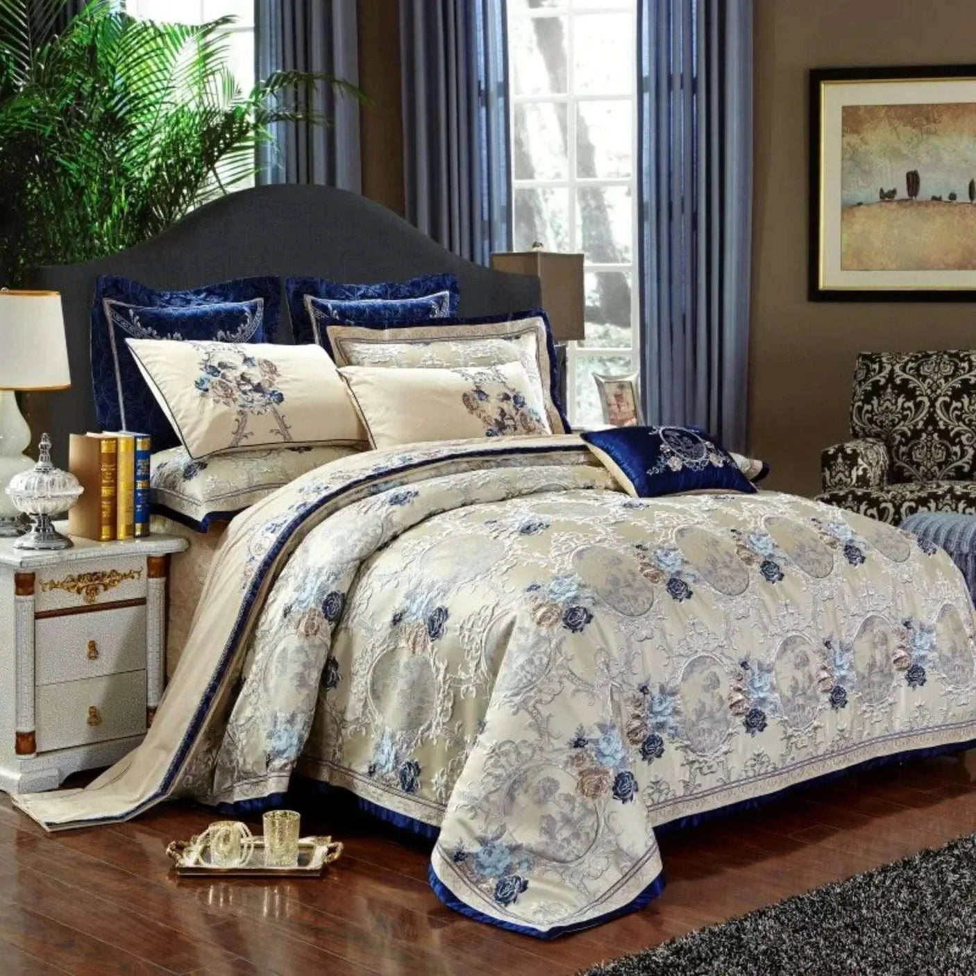 4/6/10Pcs Luxury Royal US Queen King size Bedding Set Stain Jacquard King/Queen Size Bed set Cotton Bed Spread Duvet Cover set - Julia M LifeStyles