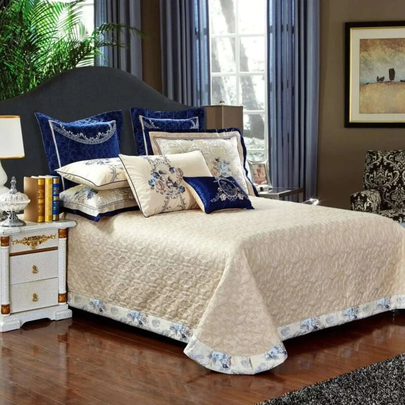 4/6/10Pcs Luxury Royal US Queen King size Bedding Set Stain Jacquard King/Queen Size Bed set Cotton Bed Spread Duvet Cover set - Julia M LifeStyles