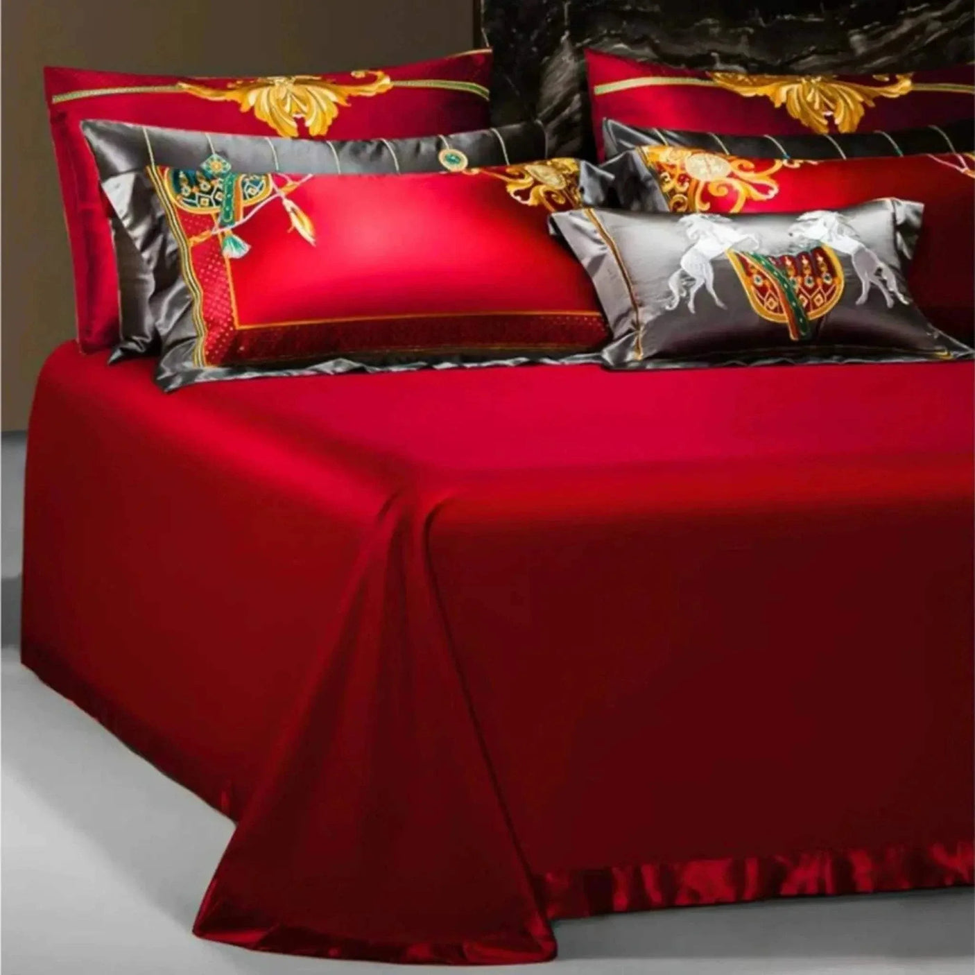 European Embroidery palace style silk cotton bedspread set on 1.8M bed with elegant embroidery and satin weave