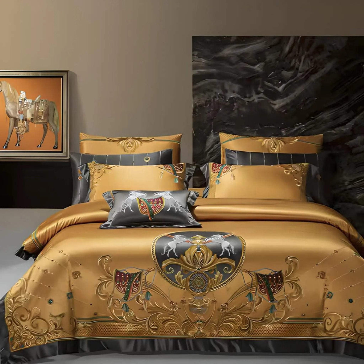 European Embroidery palace style silk cotton bedspread set on 1.8M bed with elegant stitching