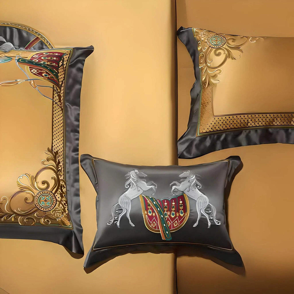 European Embroidery palace style silk cotton bedspread set on 1.8M bed with elegant embroidery and satin weave