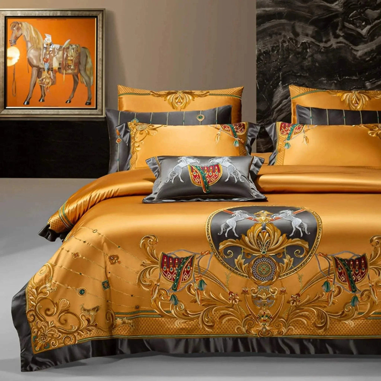 European embroidery silk cotton bedspread set for 1.8M bed with palace style design