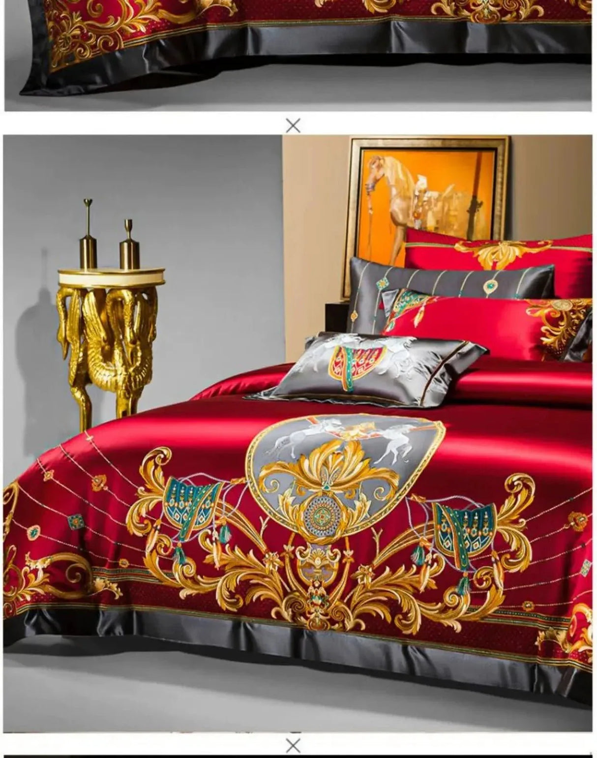 European Embroidery palace style silk cotton bedspread set on 1.8M bed with intricate embroidery and luxurious sheen