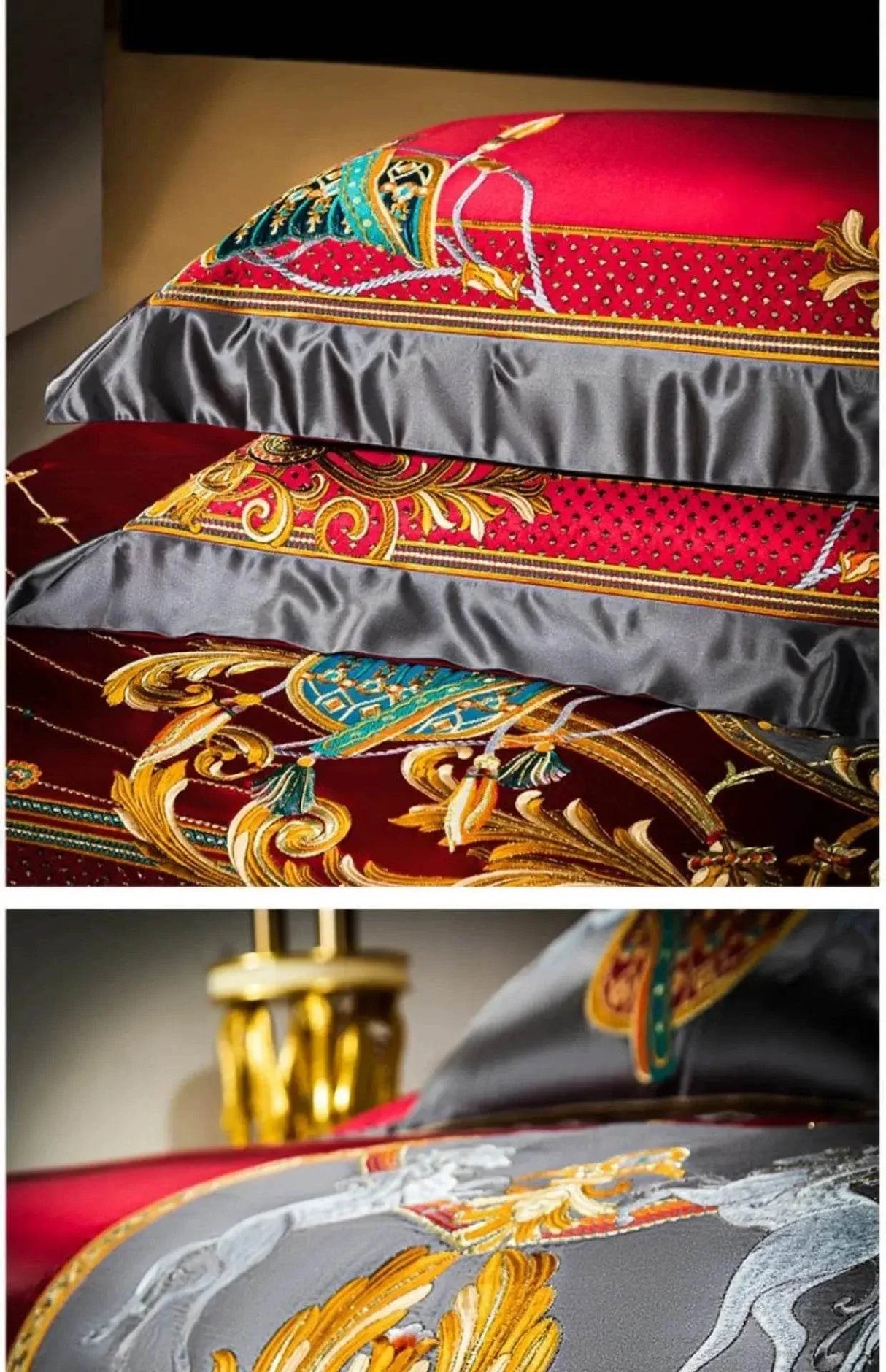 European Embroidery palace style silk cotton bedspread set on 1.8M bed with elegant embroidery and satin weave