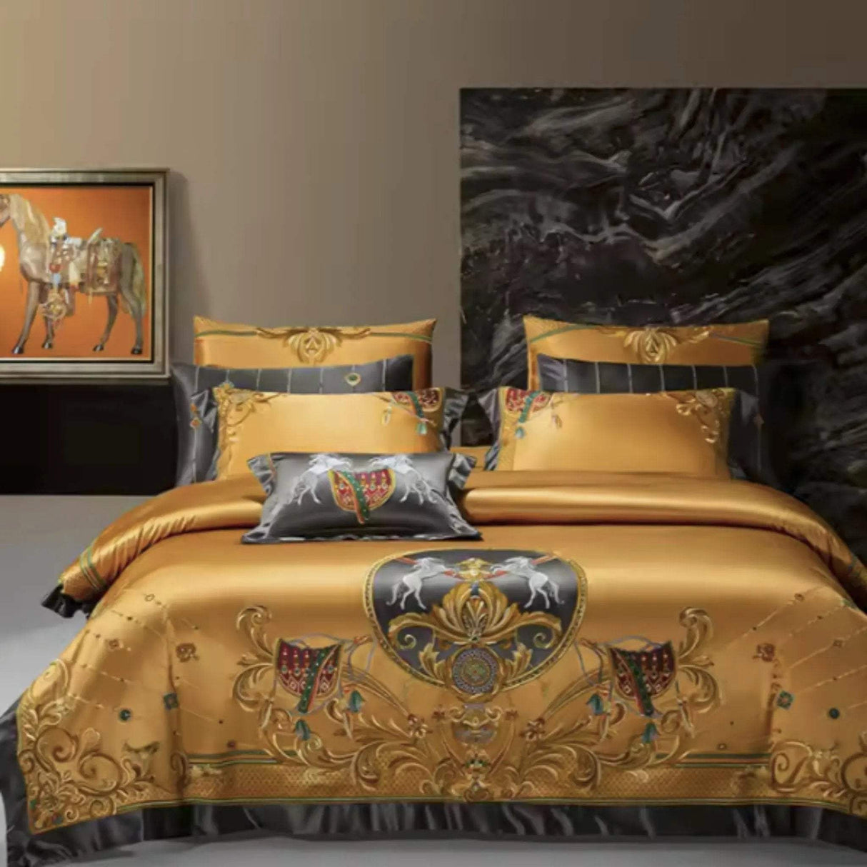 European Embroidery palace style silk cotton bedspread set for 1.8M bed with elegant embroidery and vibrant colors