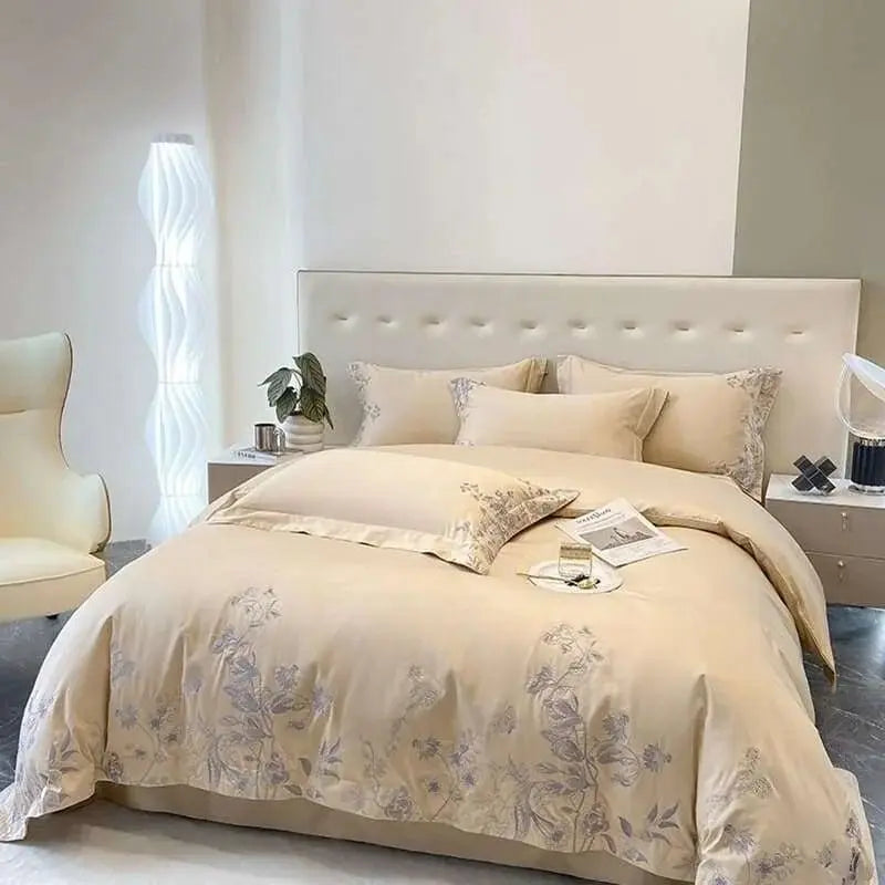 Butterfly Flowers Embroidery Luxury Bedding Set - Julia M LifeStyles