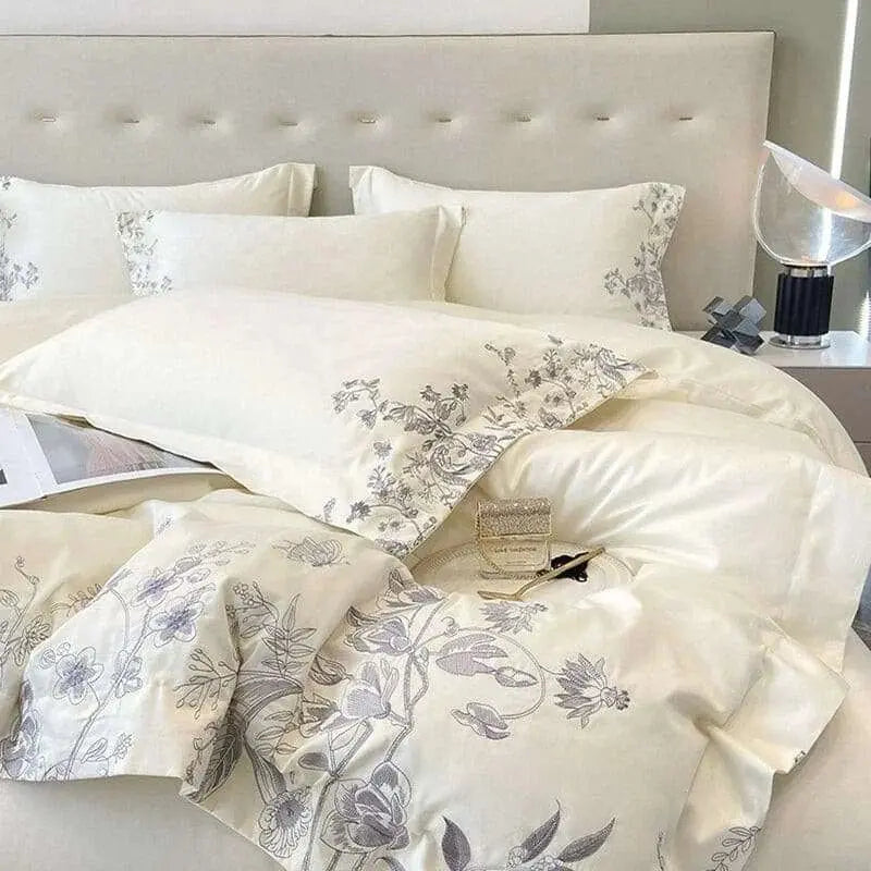 Butterfly Flowers Embroidery Luxury Bedding Set - Julia M LifeStyles