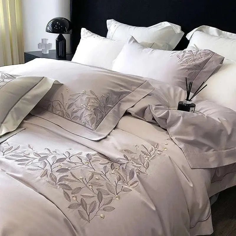 Embroidered Leaves Bedding Set - Julia M LifeStyles