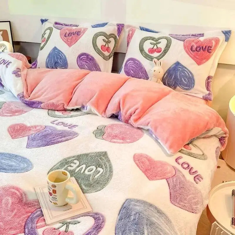 Warm Heart Flannel Fleece Duvet Cover Set - Julia M LifeStyles