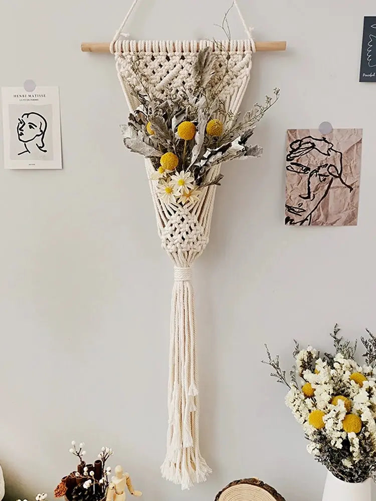 Hand-Woven Cotton Rope Tapestry with Dried Flower Pocket - Julia M LifeStyles
