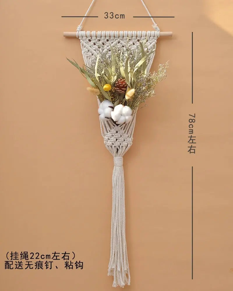 Hand-Woven Cotton Rope Tapestry with Dried Flower Pocket - Julia M LifeStyles