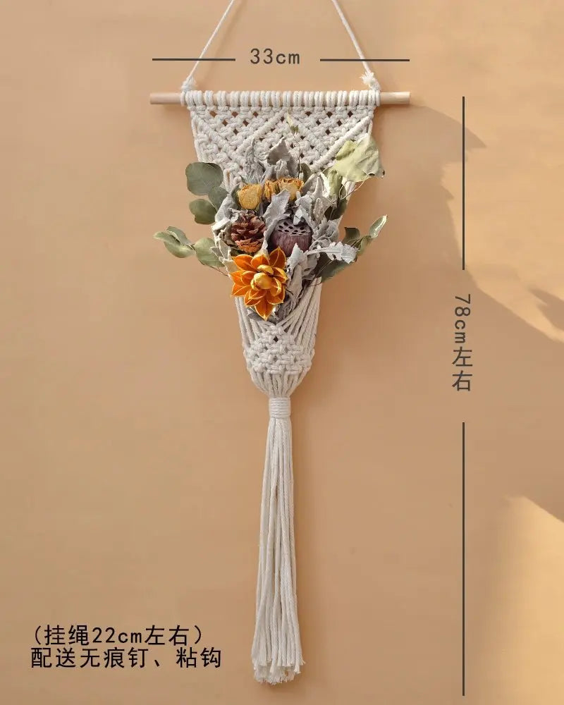 Hand-Woven Cotton Rope Tapestry with Dried Flower Pocket - Julia M LifeStyles