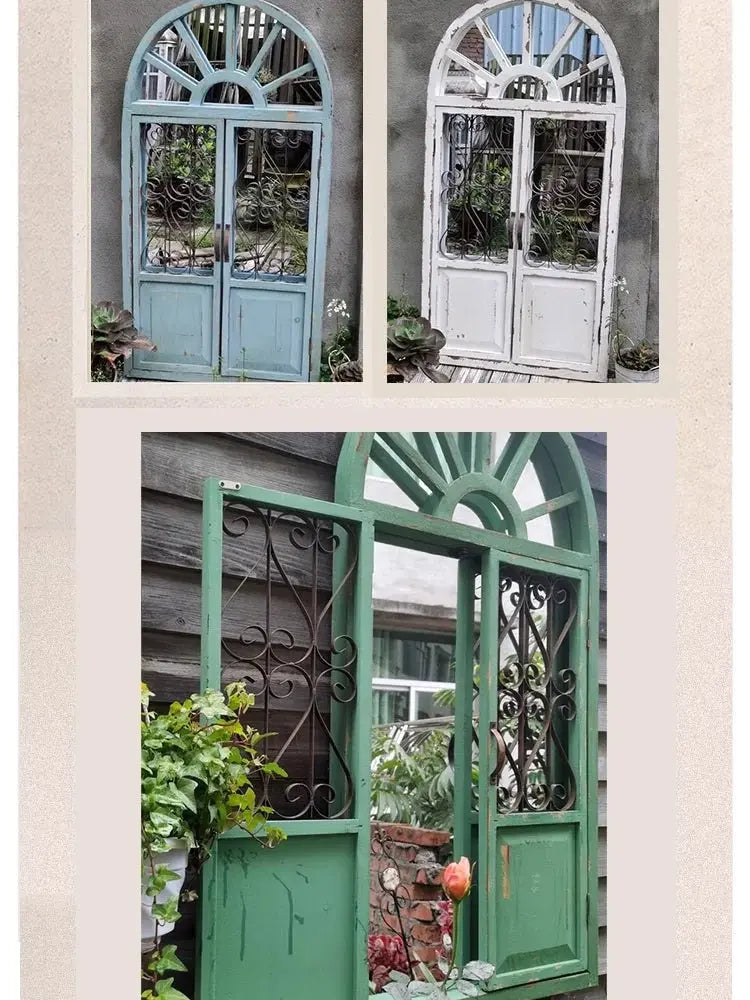 Handmade Vintage Arched Window Mirror in Blue Green White - Julia M LifeStyles