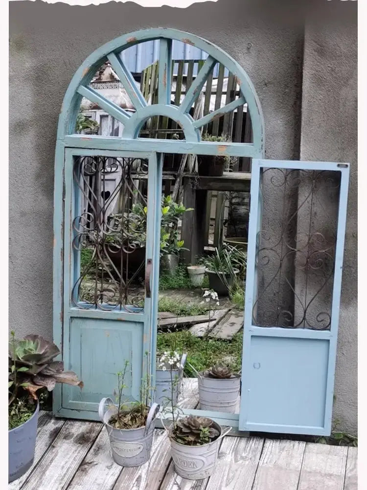 Handmade Vintage Arched Window Mirror in Blue Green White - Julia M LifeStyles
