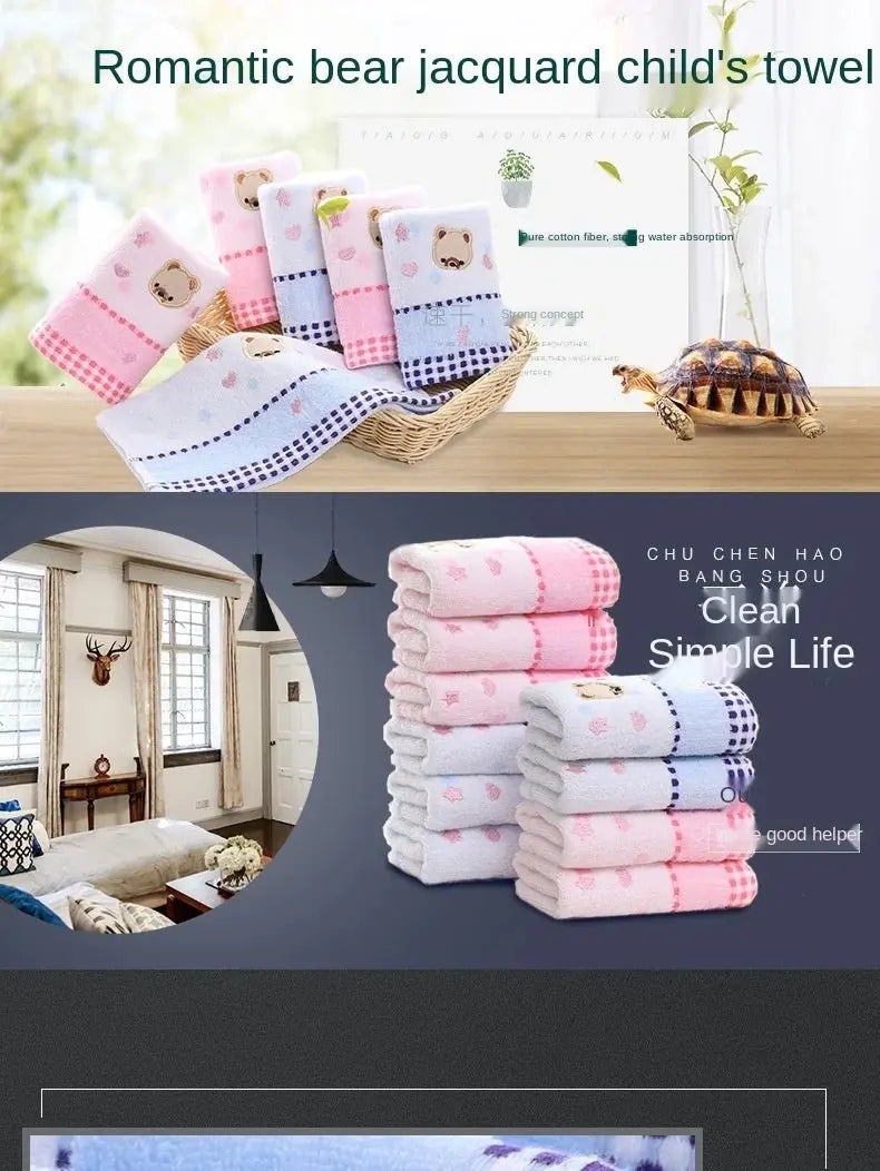 Cute Cartoon Bear Jacquard Cotton Face Towels - 2pcs Set - Julia M LifeStyles