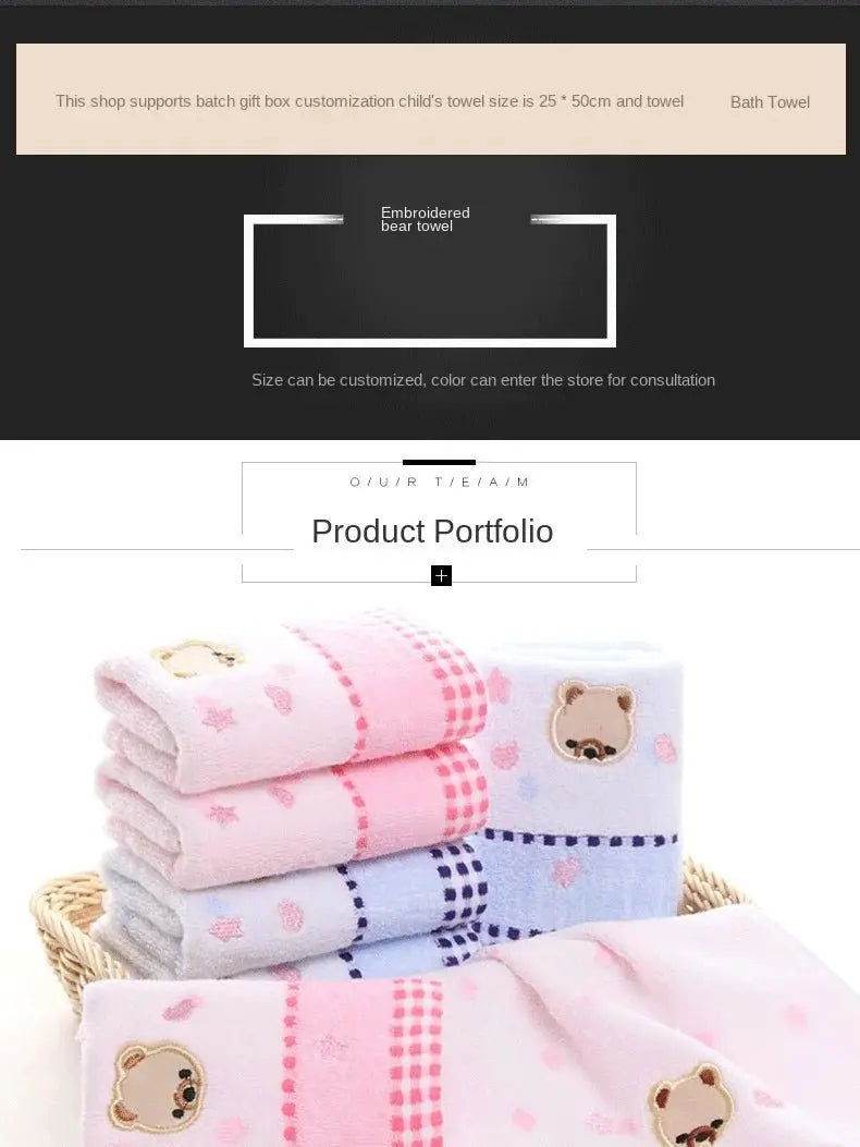 Cute Cartoon Bear Jacquard Cotton Face Towels - 2pcs Set - Julia M LifeStyles