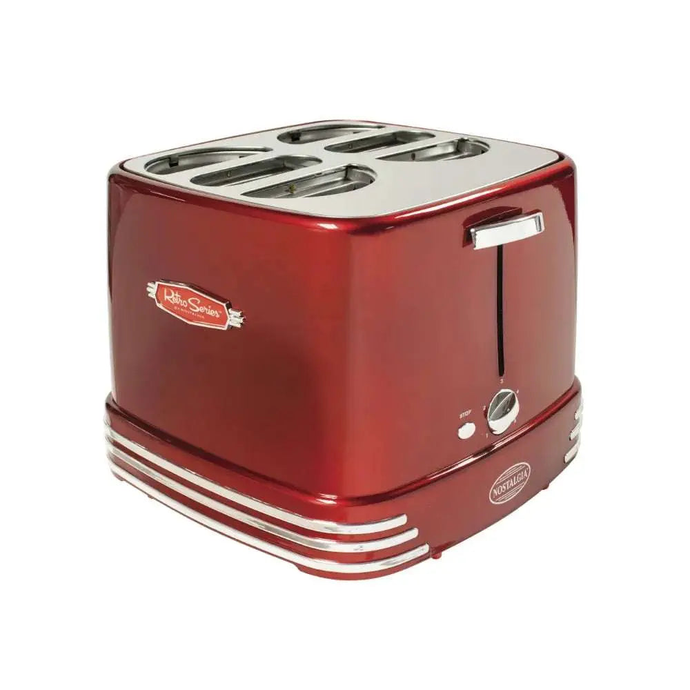 Retro Red Pop-Up Hot Dog Toaster: Toasts 4 Links and 4 Buns with Mini Tongs - Julia M LifeStyles
