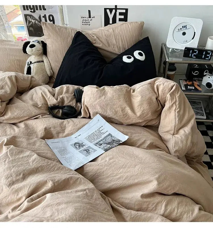 Ins washed cotton solid color four-piece suit can sleep naked in student dormitory 4 three-piece quilt cover - Julia M LifeStyles