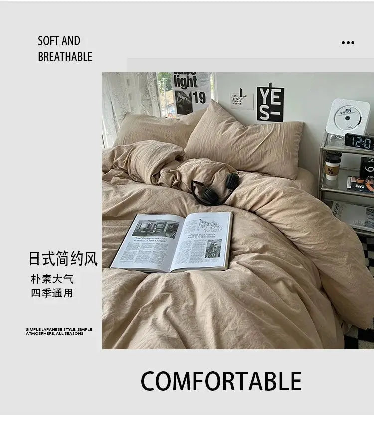 Ins washed cotton solid color four-piece suit can sleep naked in student dormitory 4 three-piece quilt cover - Julia M LifeStyles