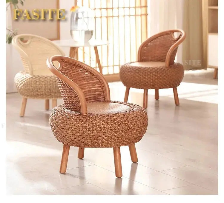 Balcony rattan chair tatami mat single with rattan solid wood for shoe stool living room adult casual - Julia M LifeStyles