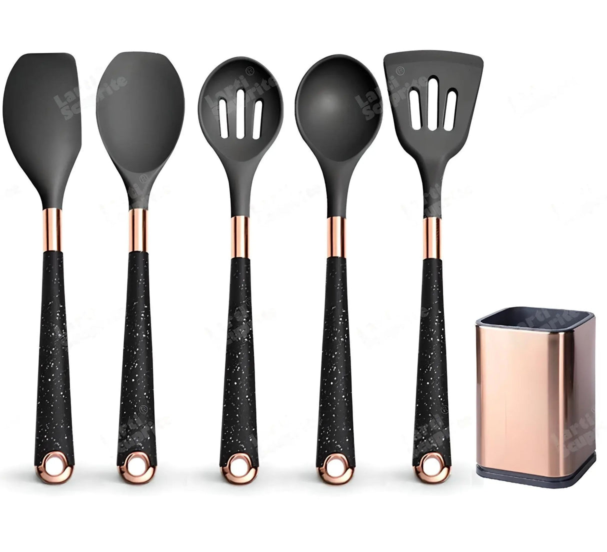 Silicone Kitchen Utensils Set - Heat Resistant, Non-stick, Rose Gold Plated Handles - Julia M LifeStyles