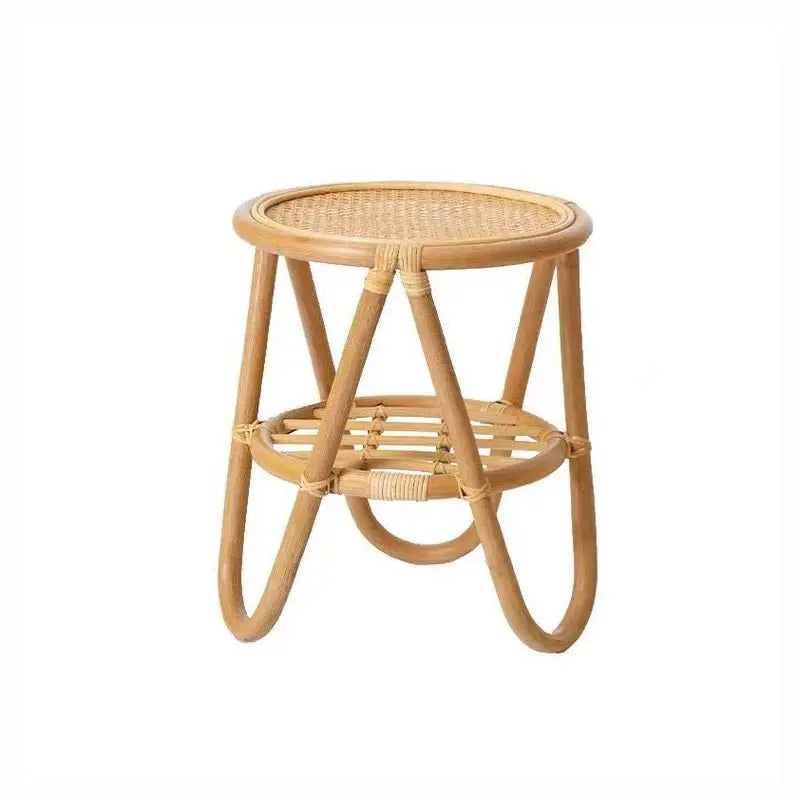 Japanese-Style Ins Rattan Glass Grid Red Small Coffee Table Minimalist Modern Creative Side Table Sofa Side Cabinet Double-Layer Small Table - Julia M LifeStyles