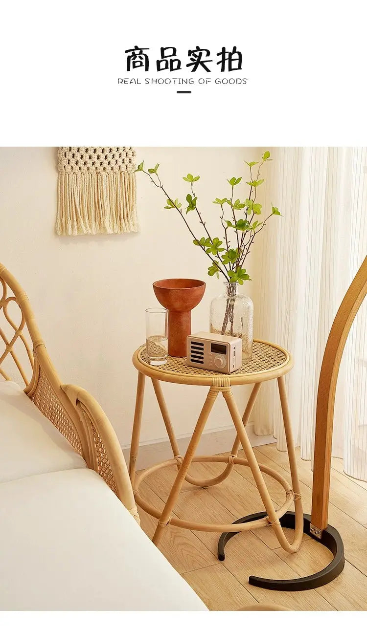 Japanese-Style Ins Rattan Glass Grid Red Small Coffee Table Minimalist Modern Creative Side Table Sofa Side Cabinet Double-Layer Small Table - Julia M LifeStyles