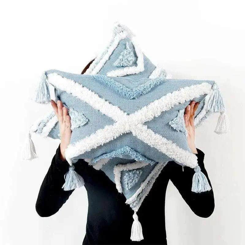 Blue Geometric Tufted Bohemian Pillow Covers Tassels Lengthen Bedroom Sofa Pillow Case For Living Room Sofa Home Decoration - Julia M LifeStyles