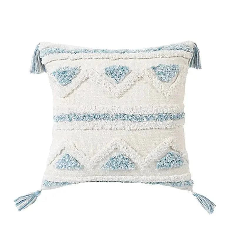 Blue Geometric Tufted Bohemian Pillow Covers Tassels Lengthen Bedroom Sofa Pillow Case For Living Room Sofa Home Decoration - Julia M LifeStyles