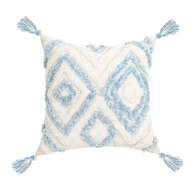 Blue Geometric Tufted Bohemian Pillow Covers Tassels Lengthen Bedroom Sofa Pillow Case For Living Room Sofa Home Decoration - Julia M LifeStyles