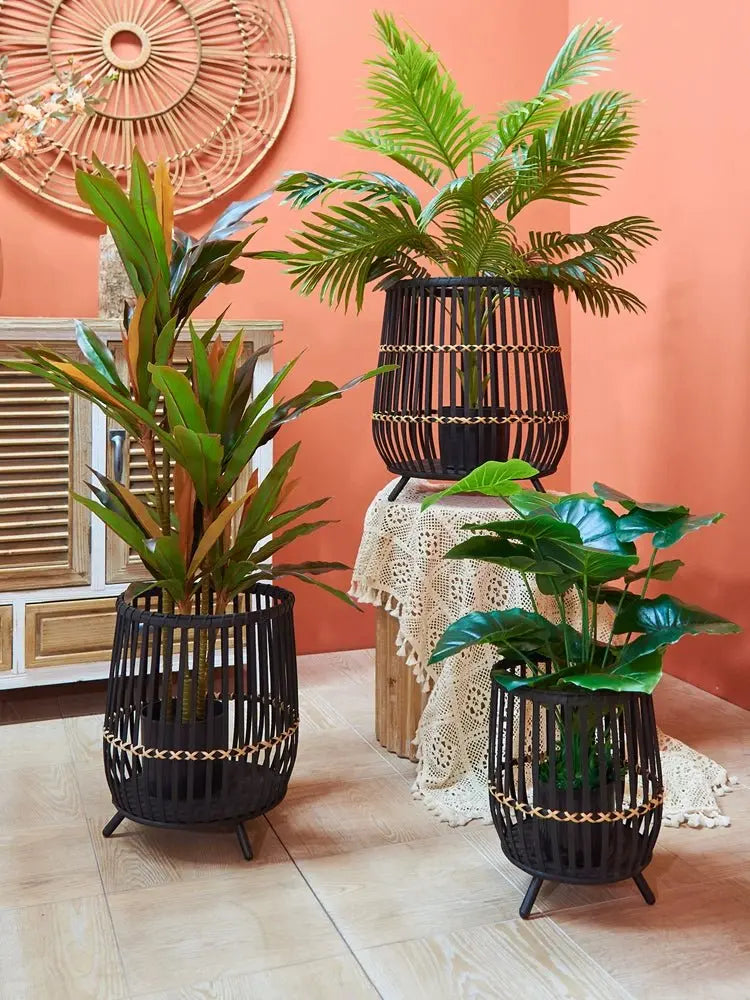 Wooden Rattan Flower Stand with Minimalist Design for Indoor Flower Pots & Green Plants - Julia M LifeStyles