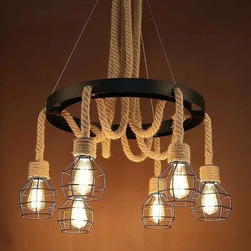 Industrial Rustic Pendant Light with Hanging Rope for Living and Dining Room - Julia M LifeStyles