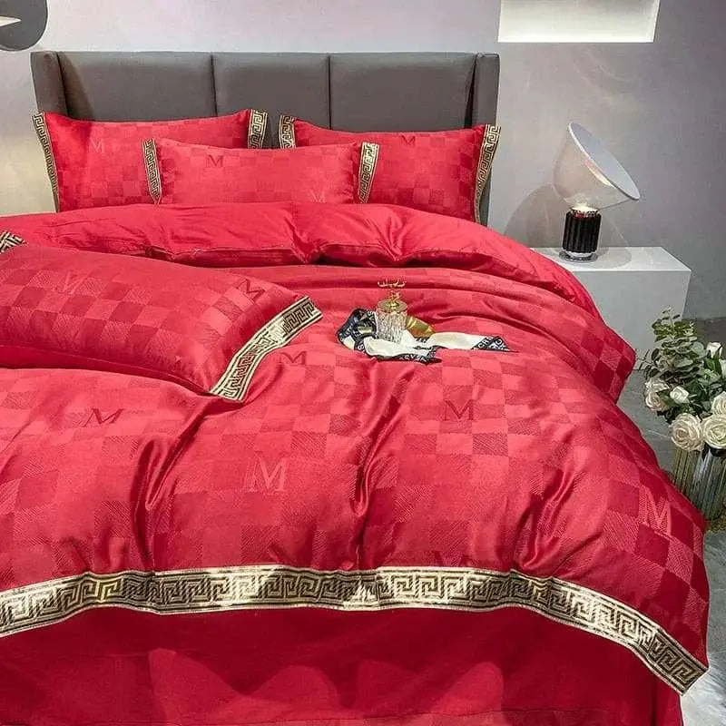 High Quality Satin Jacquard And Cotton Chic Gold Edge Duvet Cover Set - Julia M LifeStyles