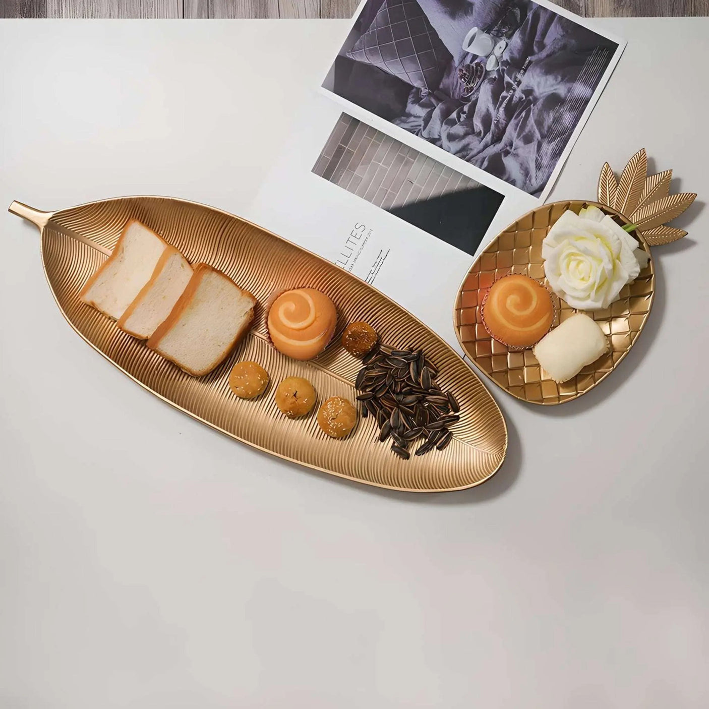 Golden Pineapple Leaf Serving Tray - Versatile Nordic Decor Organizer - Julia M LifeStyles