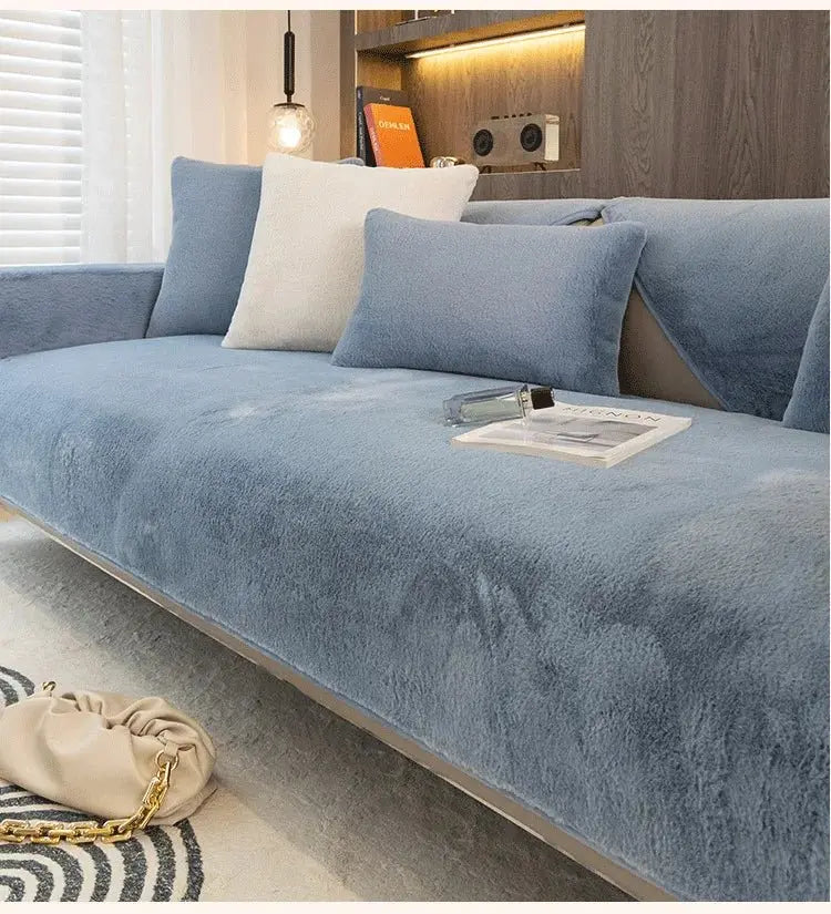 Modern Solid Color Winter Thicken Rabbit Fluff Sofa Towel Plush Soft Smooth Sofa Covers for Living Room Anti - slip Couch Cover - Julia M LifeStyles