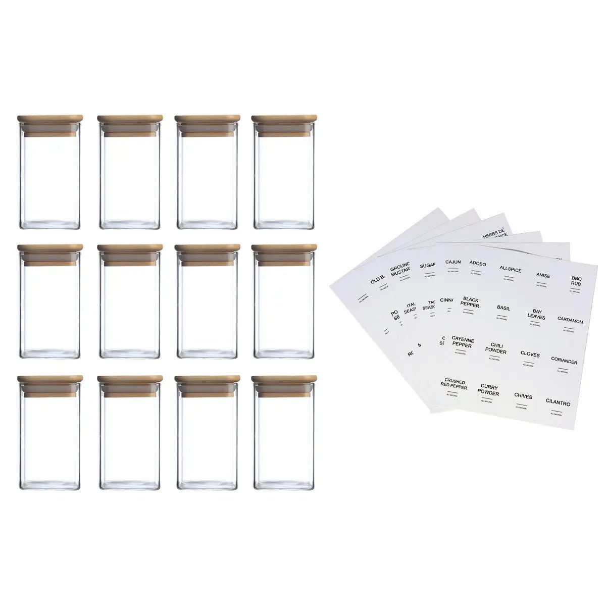 12-Piece Heat-Resistant Glass Spice Jar Set with Stickers - Julia M LifeStyles