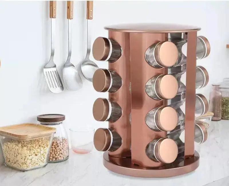 Elegant Rose Gold Stainless Steel & Glass Rotating Seasoning Container - Julia M LifeStyles
