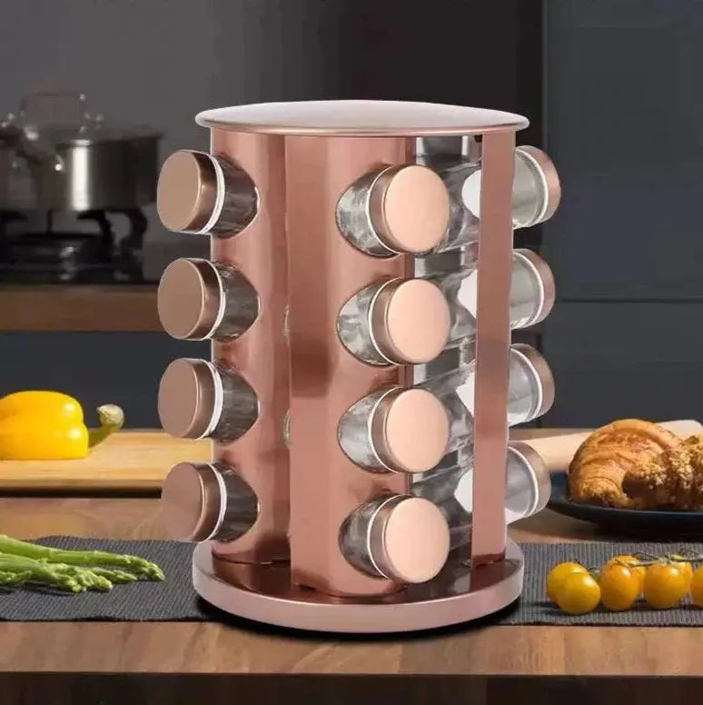 Elegant Rose Gold Stainless Steel & Glass Rotating Seasoning Container - Julia M LifeStyles