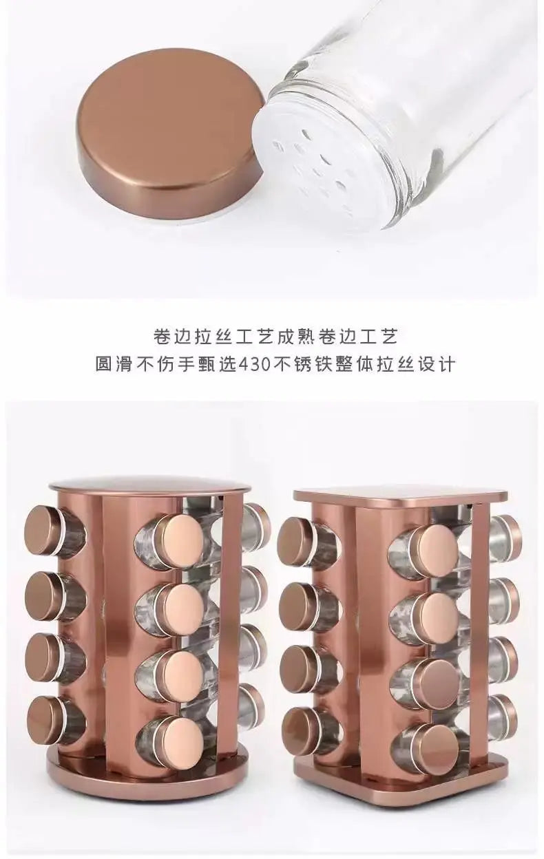 Elegant Rose Gold Stainless Steel & Glass Rotating Seasoning Container - Julia M LifeStyles